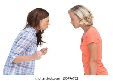 Two Women Arguing On White Background