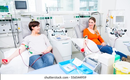 Two women at blood donation 