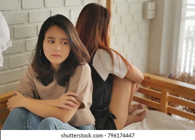 Two Women Friend Sulking At Each Other, Bad Relationship Concept