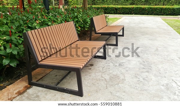 Two Wooden Benches On Cement Floor Stock Photo Edit Now 559010881
