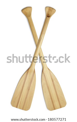Two Wooden Boat Oars Isolated on White Background.