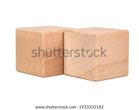 Two wooden cubes for creative isolated on the white background