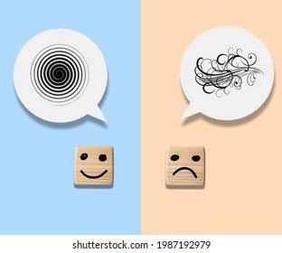 Two wooden cubes with a pattern of speech bubbles - Shutterstock ID 1987192979