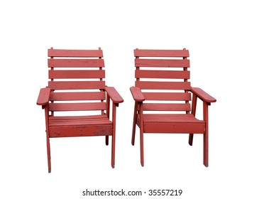 Two Wooden Deck Chairs Isolated On White