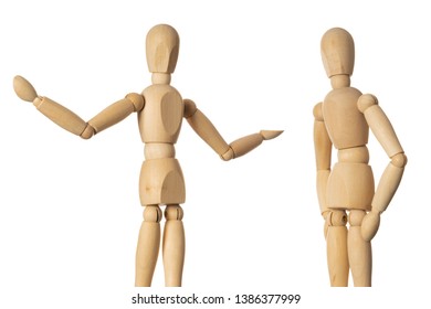 Two Wooden Dolls Figure Joyfully Talking Old Friends Meeting Concept on White Background - Powered by Shutterstock