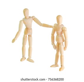 two wooden dolls figure joyfully talking old friends meeting concept on white background - Powered by Shutterstock