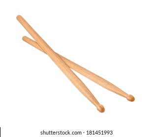 Two Wooden Drumsticks isolated on white with a clipping path. 