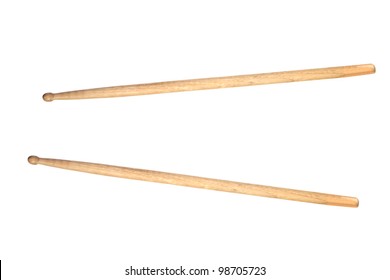 Two wooden drumsticks isolated on white background