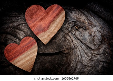 Two wooden heart shaped ,Wood heart shape background.
