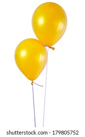 TWO  yellow balloons isolated on white 