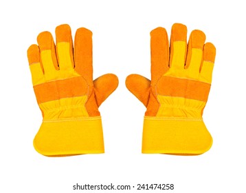 Two yellow work gloves, isolated on white background