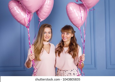 Two Young Beautiful Girls Pink Dresses Stock Photo 1043805835 ...