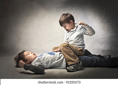 Two young brothers quarreling