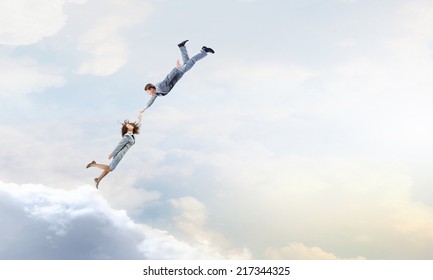 Two Young Business People Flying Sky Stock Photo (Edit Now) 222589381