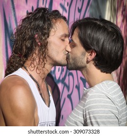 Two Young Gay Men Kissing On The Street / Kissing Men 