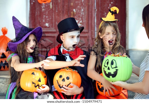 Two Young Girls Boy Halloween Costumes Stock Photo (Edit Now) 1504979471