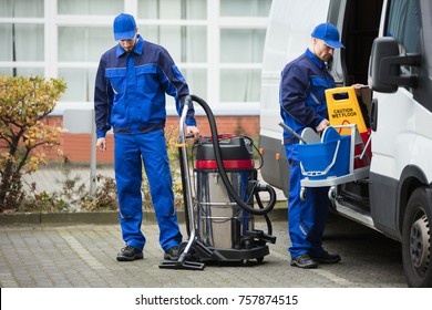 Two Young Male Janitor Blue Uniform Stock Photo (Edit Now) 762117427