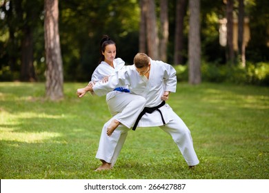 Two young Martial Arts fighters practicing in nature - Powered by Shutterstock