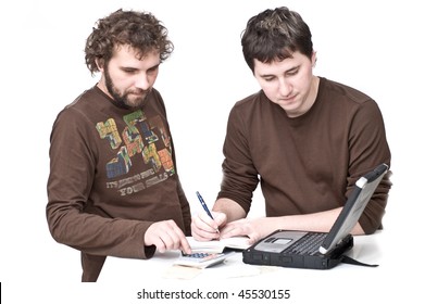 two young men with computer