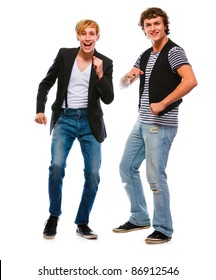 Two  Young Men Dancing On White Background