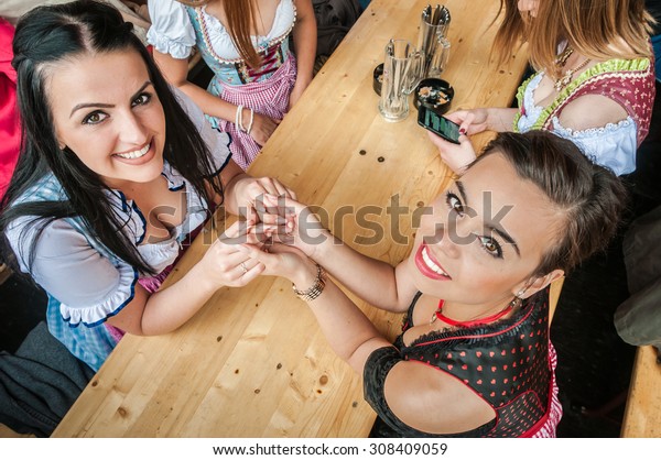 Two Young Women Oktoberfest Traditional Dirndl Stock Photo Edit Now