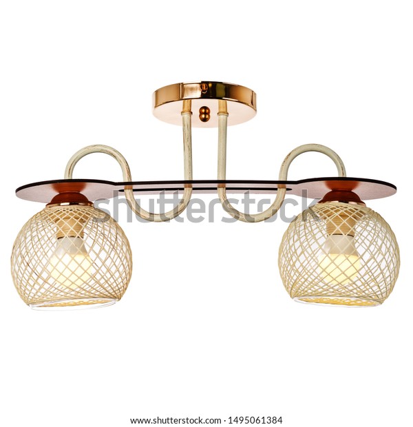 Twolamp Chandelier Two Shades Modern Ceiling Objects Stock Image