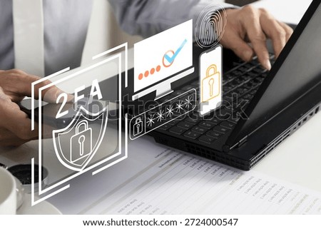 Two-step authentication security concept in the form of multiple authentication methods, SMS or fingerprint scanning to enhance data security.