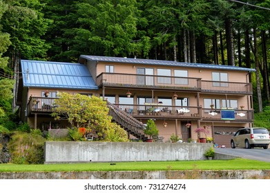   Two-storey House With A Gable Roof On The Coast Near Juno, Alaska.  