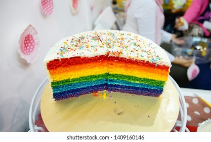 Twothirds Rainbow Cake Left Blurry Background Stock Photo 1409160146 ...