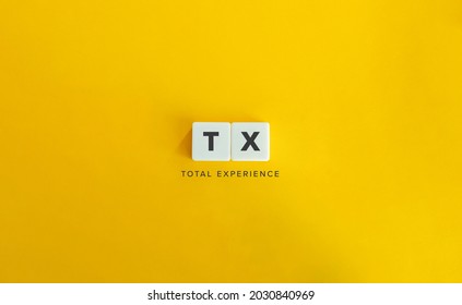 TX (Total Experience) banner. Minimal aesthetics. Block Letters on Bright Yellow Orange Background.