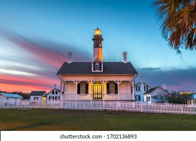 Tybee Island, Georgia, USA At The Lighthouse At Dusk.