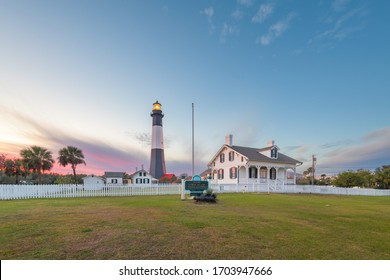 Tybee Island, Georgia, USA At The Lighthouse At Dusk.