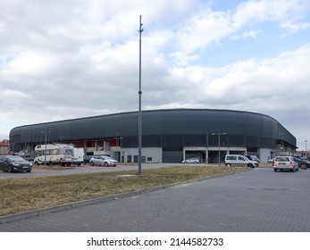 TYCHY, POLAND - FEBRUARY 27, 2022: Exterior View Of Stadion Miejski In Tychy, Poland