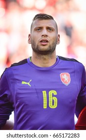 TYCHY, POLAND - JUNE 21, 2017: UEFA European Under-21 Championship  Match Group C Between Czech Republic - Italy 3:1. Goalkeeper Lukas Zima 