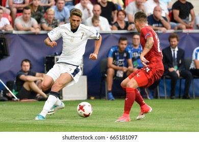 TYCHY, POLAND - JUNE 21, 2017: UEFA European Under-21 Championship  Match Group C Between Czech Republic - Italy 3:1. In Action Domenico Berardi.