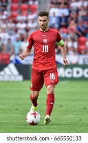 TYCHY, POLAND - JUNE 21, 2017: UEFA European Under-21 Championship  Match Group C Between Czech Republic - Italy 3:1. In Action Michal Travnik.