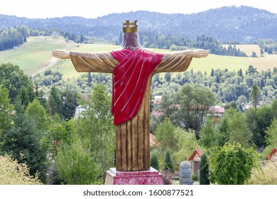 Tylicz, Poland. 2019/8/8. Statue of the Christ the King overlooking the country. The Sanctuary of Our Lady of Tylicz.