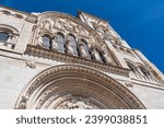 tympanum and facade of landmark saint mary magdalene basilica in vezelay france yonne department