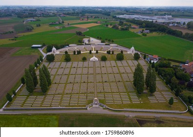 Tyne Cot Cemetery In Zonnebeke, Belgium. Burial Ground For The Dead Of The First World War In The Ypres Salient On The Western Front. World War I In Flanders.