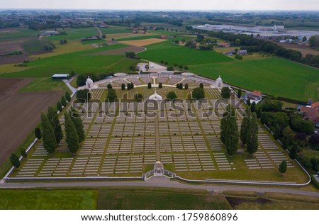 Tyne Cot Cemetery in Zonnebeke, Belgium. burial ground for the dead of the First World War in the Ypres Salient on the Western Front. World War I in Flanders.