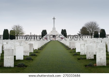 Tyne Cot World War One Cemetery, the largest British War cemetery in the world. near Ypres, Flanders, Zonnebeke, Belgium