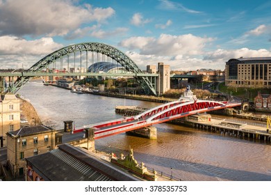 Tyne and Swing Bridges from above / The iconic bridges over the River Tyne between Newcastle and Gateshead have become famous and attract many visitors to the quayside