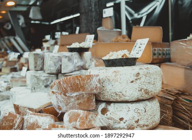 Type Of Cheese Showcase In The Market In France Lyon