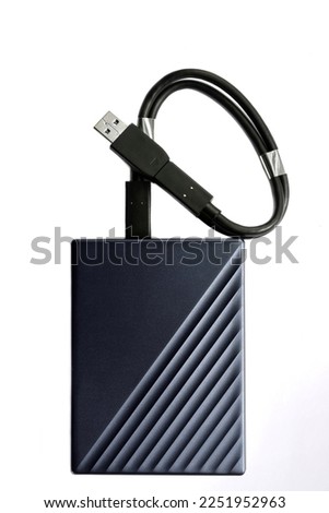 types c of usb cables​ with​  ssd​ harddisk​ for computer and smartphones isolated on white background.