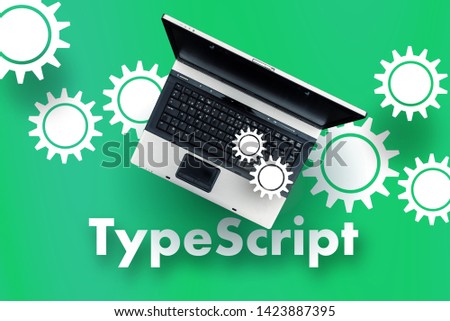 TypeScript programming language. Laptop on word TypeScript
