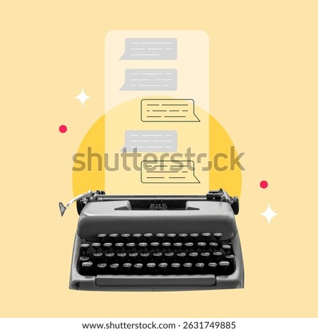 Typewriter, chatbot, text bubbles,  Artificial Intelligence, Writing, Activity, Occupation, Editorial, Storytelling, Typewriter, Creativity, Machinery, Typing, Mobile Phone, Chatbot, Literature