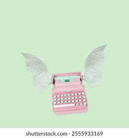 Typewriter keys keytops old style with wings making creative lovely text. Creative literature poetry or nice words concept. Trendy pastel colors - Powered by Shutterstock