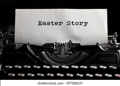 typewriter with paper sheet. Easter sign - Happy Easter