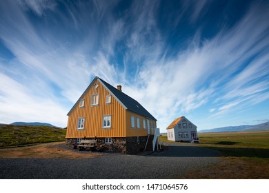 Typica Icelandic Houses Near Turf Houses In Glaumbaer. Skagafjörður In North Iceland