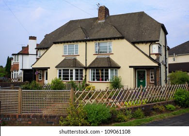 Typical 1930s Cream Colored Semi Detached House With Bay Window, In Bristol, England